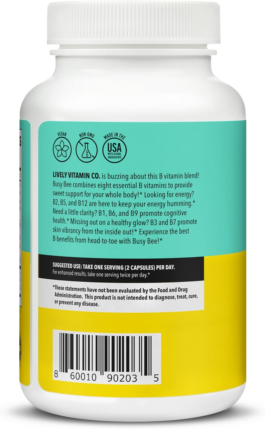 Lively Vitamin Co. Busy Bee - Highly Bio-available Vitamin B Complex with Choline - 180 Vegan Capsules - görsel 3