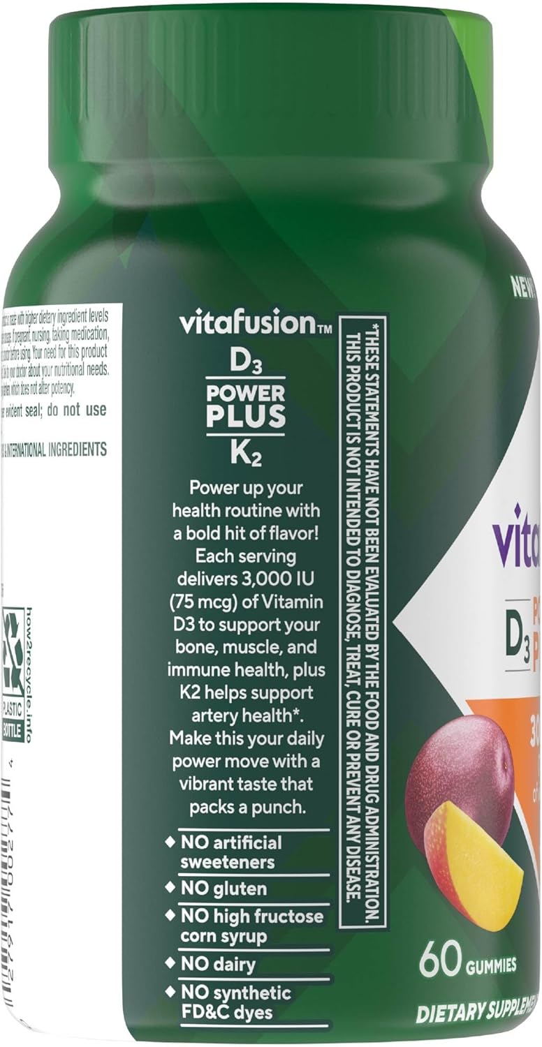 Vitafusion Power Plus Vitamin D3 & K2 Gummies, 3000 IU, Tropical Punch, 60 Gummies - görsel 2