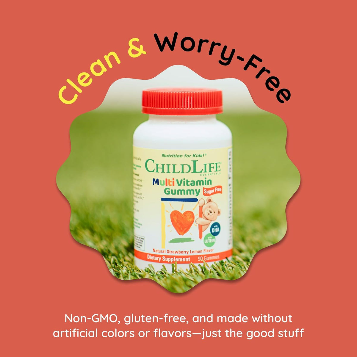 CHILDLIFE ESSENTIALS Multivitamin Gummies for Children – Sugar-Free, with DHA & Lutein, Natural Strawberry Flavour (90 Count) - görsel 7
