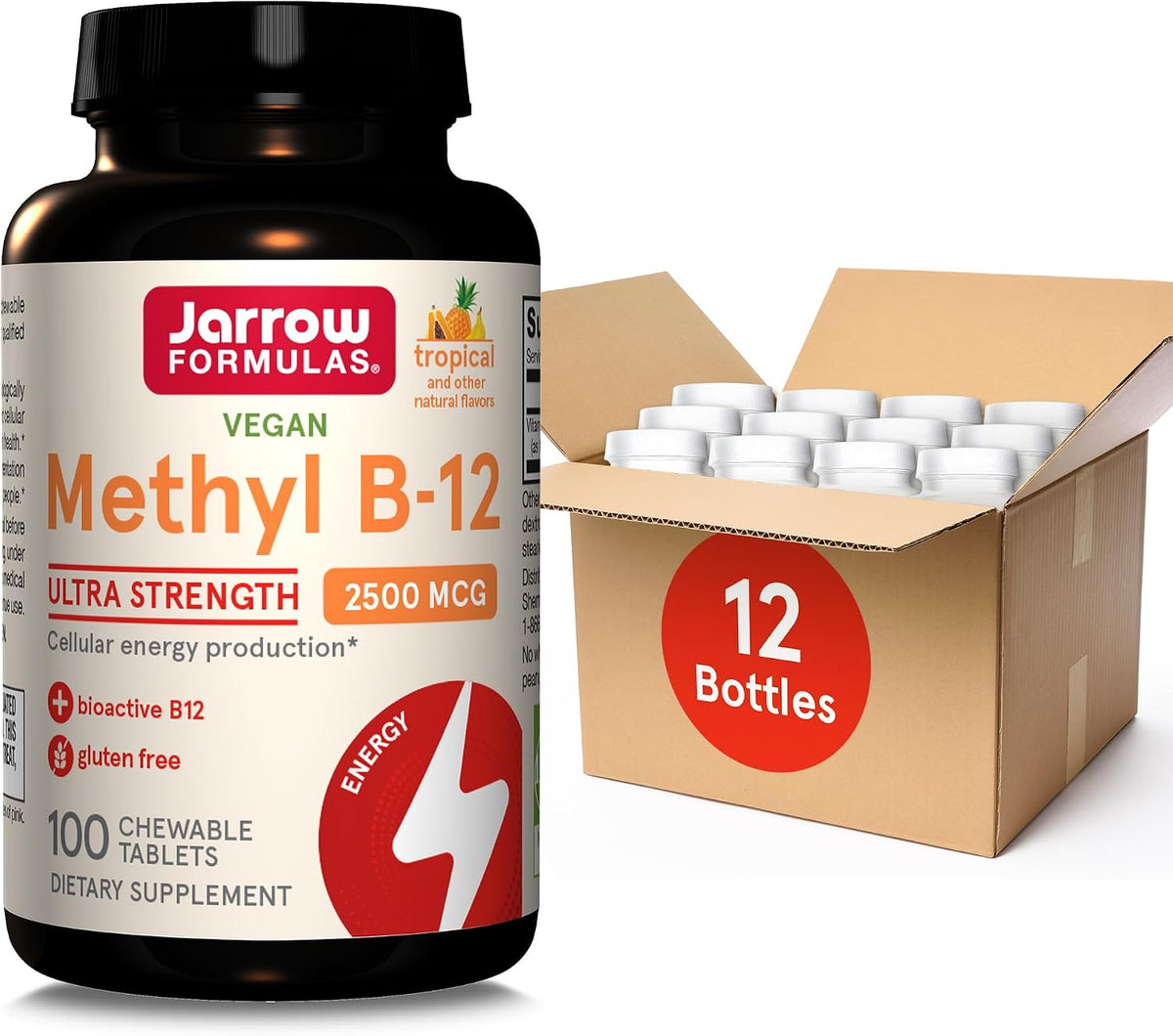 Jarrow Formulae Ultra Strength Methyl B-12 - 100 Chewable Tablets (Pack of 12) - görsel 1