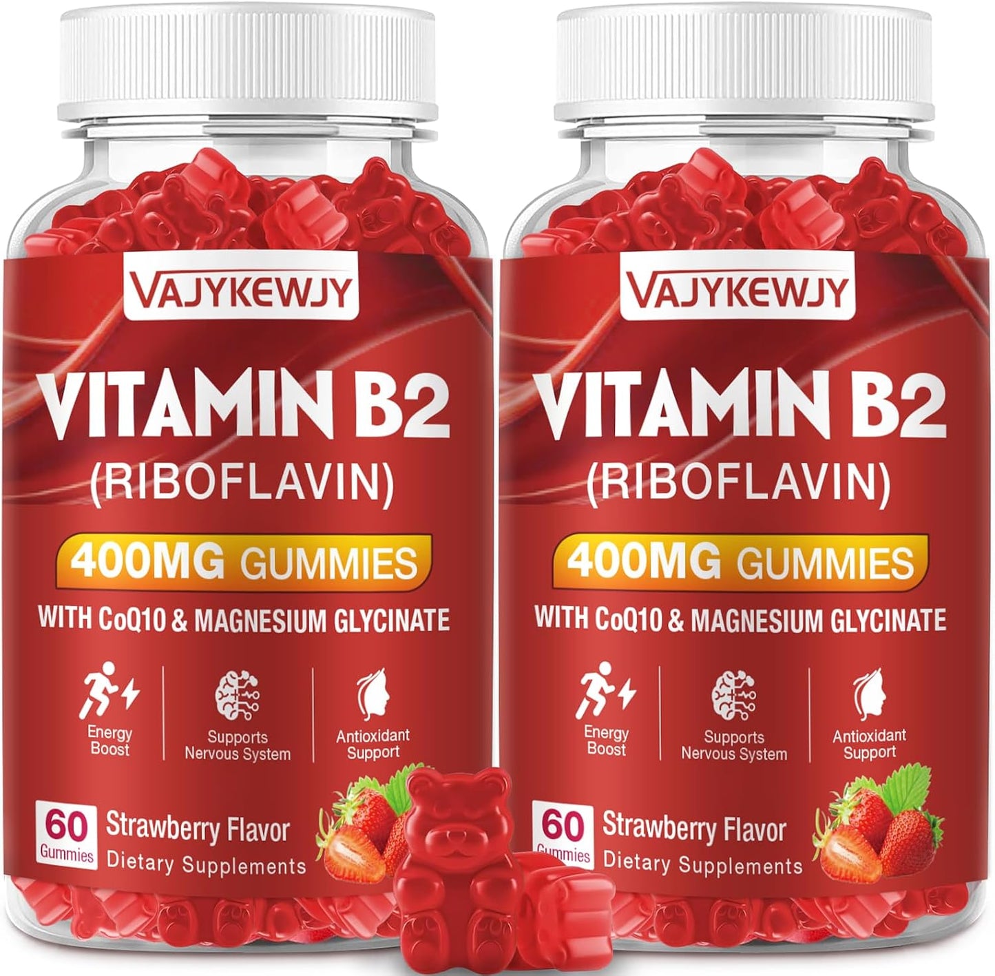 VAJYKEWJY Vitamin B2 Riboflavin 400mg Gummies for Energy & Metabolism support - Delicious Strawberry Flavour - Vegan - 120 Count - görsel 1