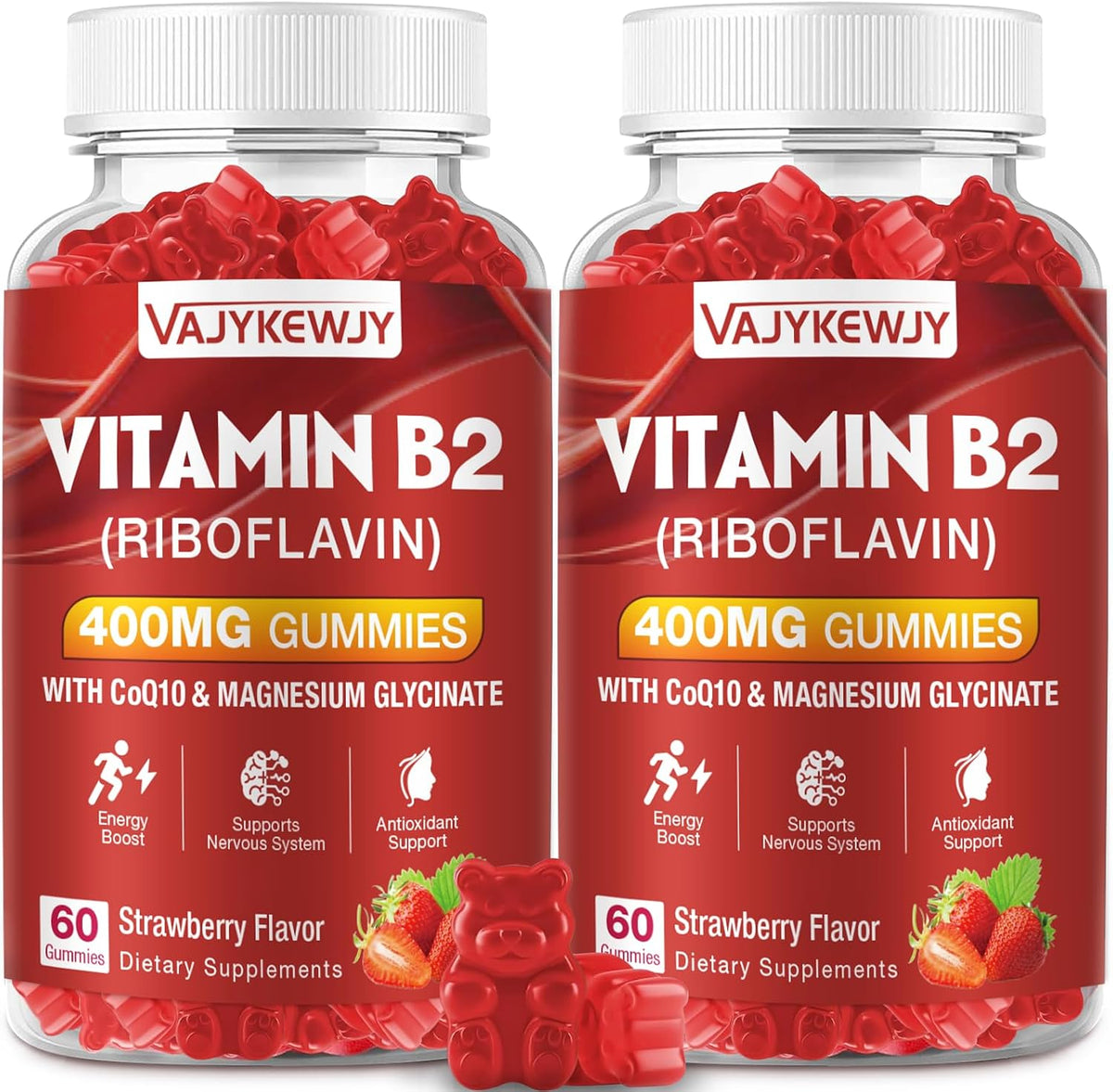 VAJYKEWJY Vitamin B2 Riboflavin 400mg Gummies for Energy & Metabolism support - Delicious Strawberry Flavour - Vegan - 120 Count - görsel 1