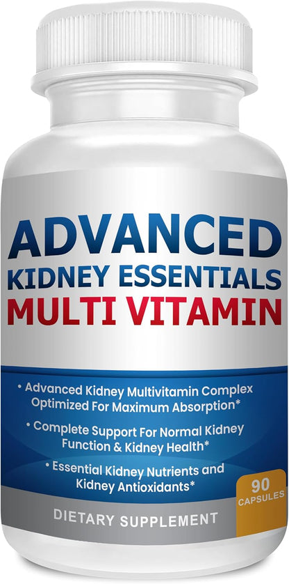 Advanced Kidney Essentials Multivitamin. Kidney Support Supplement for Complete Kidney Health. Renal Vitamins 30 Capsules