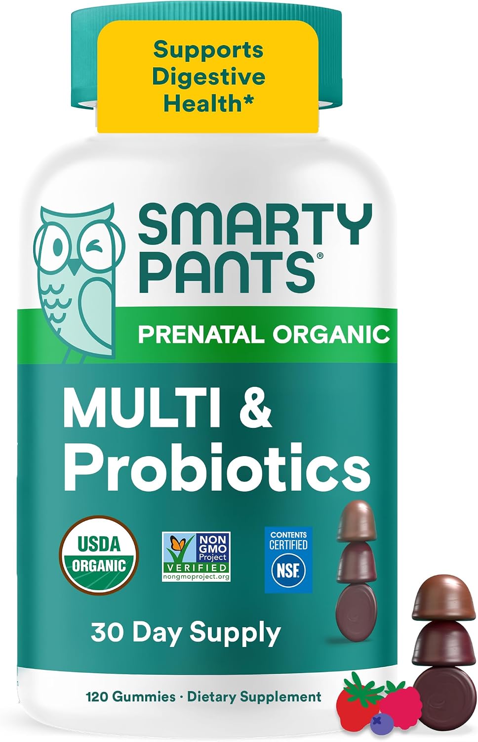 SmartyPants Organic Prenatal Vitamins for Women, Multivitamin Gummies with Probiotics, Methylfolate, Omega-3 ALA, Vitamin D3, K2, B12, and Choline, 120 Count (30 Day Supply) - görsel 1