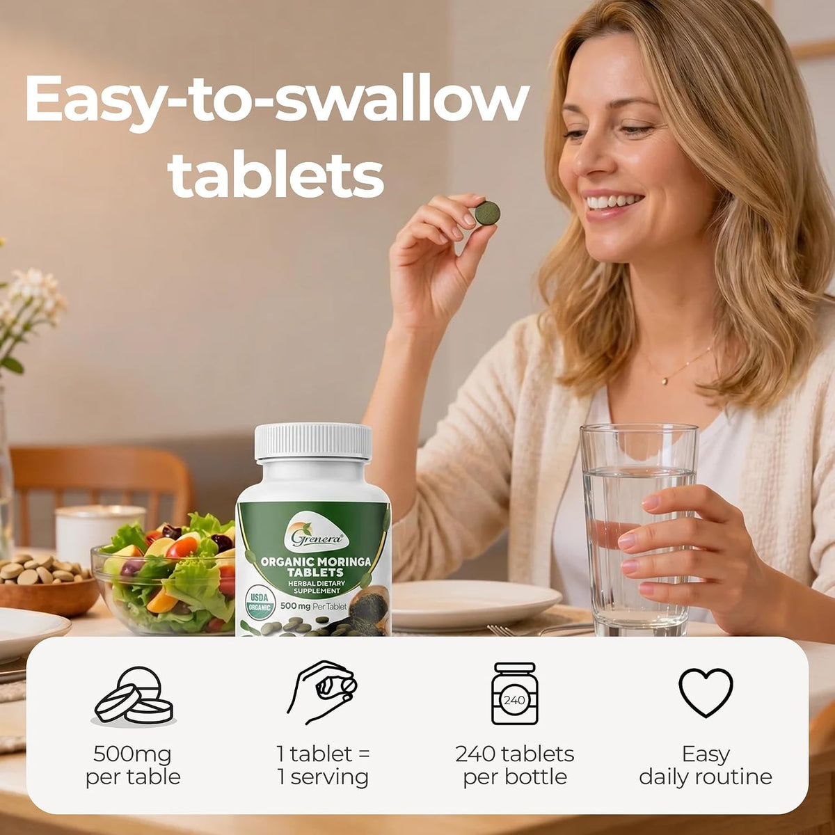 Grenera Organic Moringa Tablets – USDA Organic, 500mg, 240 Tablets - görsel 5