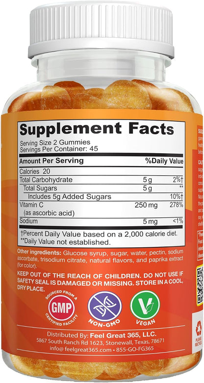 Feel Great Kids Vitamin C Gummies, Chewable, Gluten-free, 90 Gummies