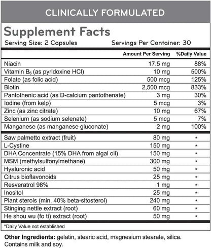 Hairmax Hair, Skin and Nails Food Supplement – 2500mcg Biotin with DHT Blocker, MSM & Antioxidants (Pack of 2)