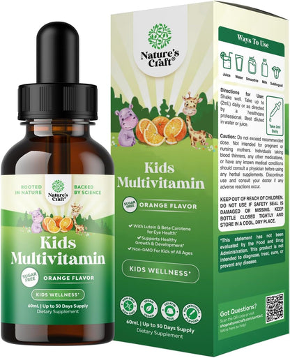 Natures Craft Liquid Multivitamin for Children Immune Support - Delicious Toddler Supplement with Vitamins A, C, D3, E, B6 - High Absorption, 60 ml (2 fl oz)