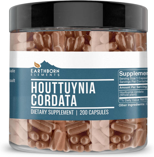 Earthborn Elements Houttuynia Cordata 200 Capsules, Pure and Undiluted, No Additives