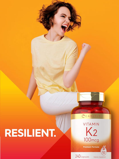 Carlyle Vitamin K2 Food Supplement 100 mcg, MK-4, 240 Capsules - Non-GM & Gluten-free