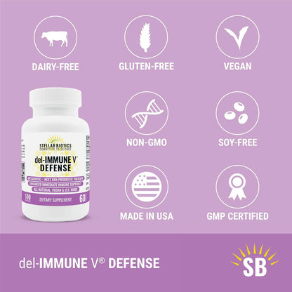 Del-Immune V® Defence by Stellar Biotics – Natural Immune Support & Gut Health Metabiotic (60 Capsules)