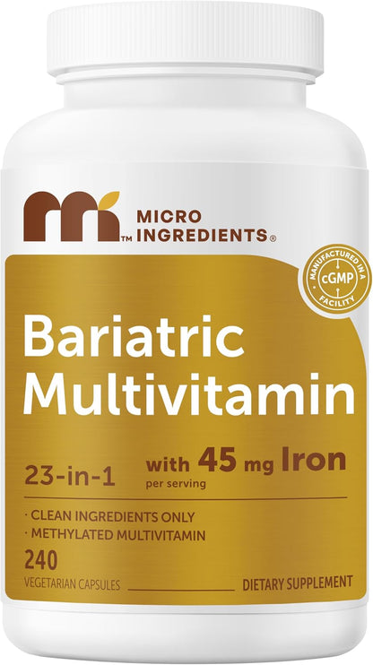 Micro Ingredients Methylated Bariatric Multivitamin with 45mg Iron for Women & Men, 240 Veggie Capsules