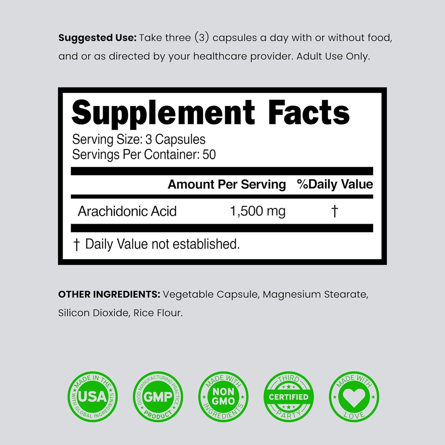 Dorado Nutrition Arachidonic Acid Supplement 1500mg, 150 Capsules - görsel 6