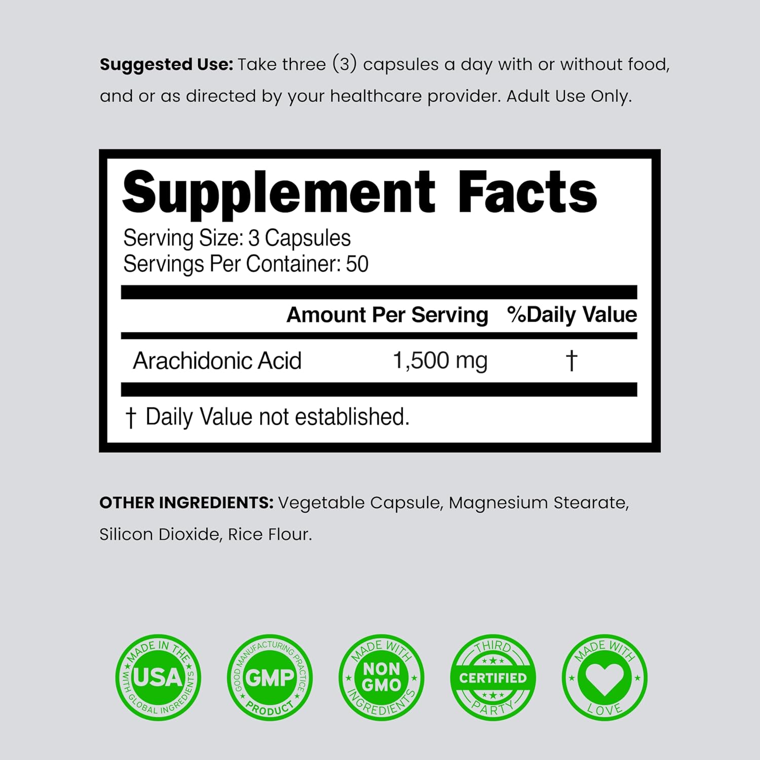 Dorado Nutrition Arachidonic Acid Supplement 1500mg, 150 Capsules - görsel 6