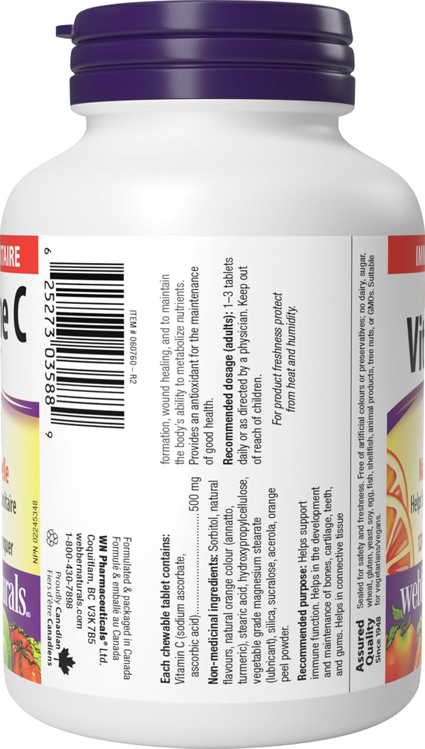 Webber Naturals Vitamin C Chewable 500 mg, 120 Orange Flavour Tablets - görsel 8