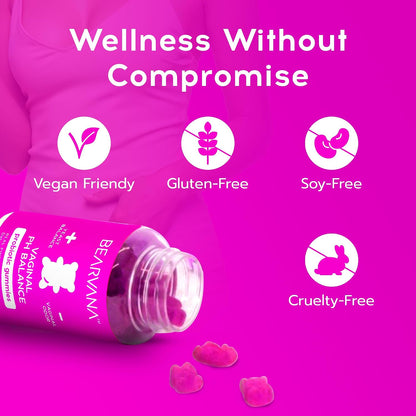 BEARVANA Vaginal pH Support & Probiotic Gummies for Women | Feminine Wellness & Intimate Care Supplement with Vitamin C | Pineapple Flavour | 60 Gummies