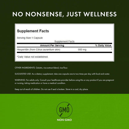 Swanson Hesperidin - Citrus-Derived - Cardiovascular & Heart Health Support - Contributes to Muscle Recovery - Features Antioxidant Properties - Gluten-free & Non-GMO - 60 Capsules (2 Pack)