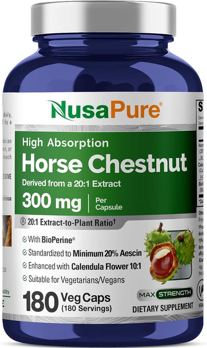 NusaPure Horse Chestnut Capsules, 300 mg, 180 Vegan Capsules