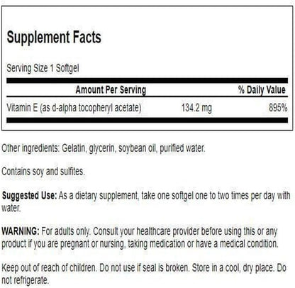 Swanson Natural Vitamin E 200 IU (134.2 mg) – 250 Softgels