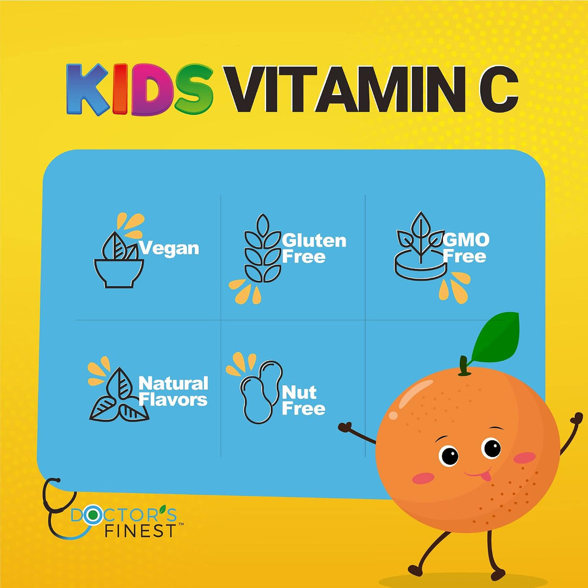 Doctor's Finest Vitamin C Gummies for Kids – Vegan, Gluten-free, Orange Flavour – 60 Pectin Chews (250mg per Serving) - görsel 3