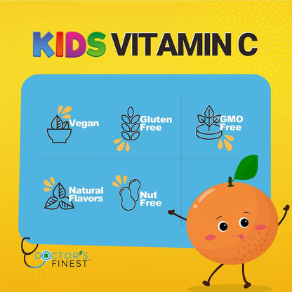 Doctor's Finest Vitamin C Gummies for Kids – Vegan, Gluten-free, Orange Flavour – 60 Pectin Chews (250mg per Serving)