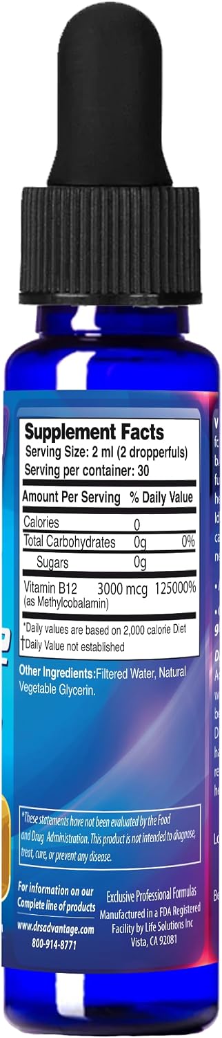 Dr's Advantage Liquid Vitamin B12, 59 ml (3000 mcg) – Sublingual Methylcobalamin Drops for Energy and Metabolism support - görsel 3