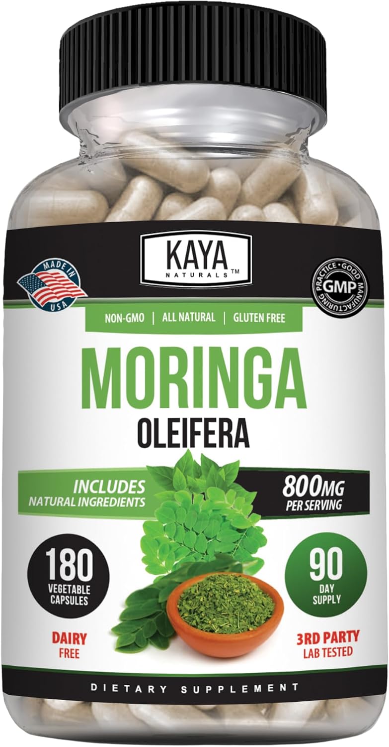 Kaya Naturals Moringa Leaf Extract - Complete Greens Superfood Supplement - Pure Miracle Tree Moringa - Boost Energy Naturally - Nutrient Dense Vitamins for Adult - 180 Veggie Count - görsel 1