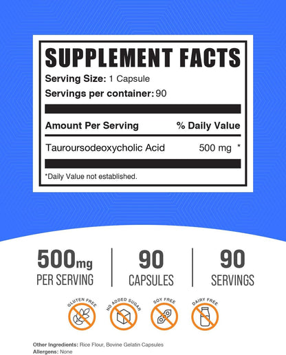 BulkSupplements.com TUDCA Capsules - Tauroursodeoxycholic Acid 500mg for Liver Support - Gluten-Free, 90 Capsules