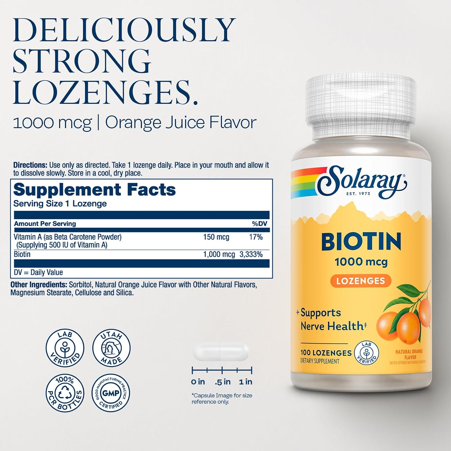 SOLARAY Biotin 1000mcg Lozenges with Vitamin A - görsel 2
