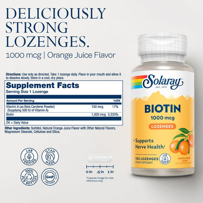 SOLARAY Biotin 1000mcg Lozenges with Vitamin A