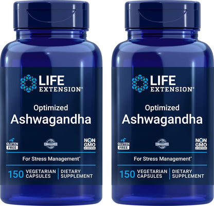 Life Extension Optimised Ashwagandha, 150 Veg Capsules (Pack of 2) - Non-GMO, Gluten-free, Vegetarian Capsules