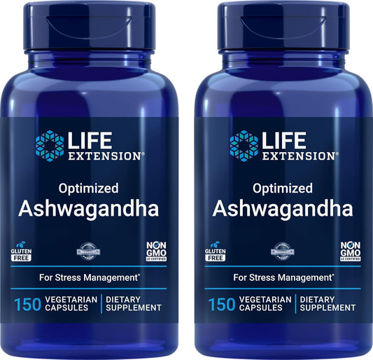 Life Extension Optimised Ashwagandha, 150 Veg Capsules (Pack of 2) - Non-GMO, Gluten-free, Vegetarian Capsules