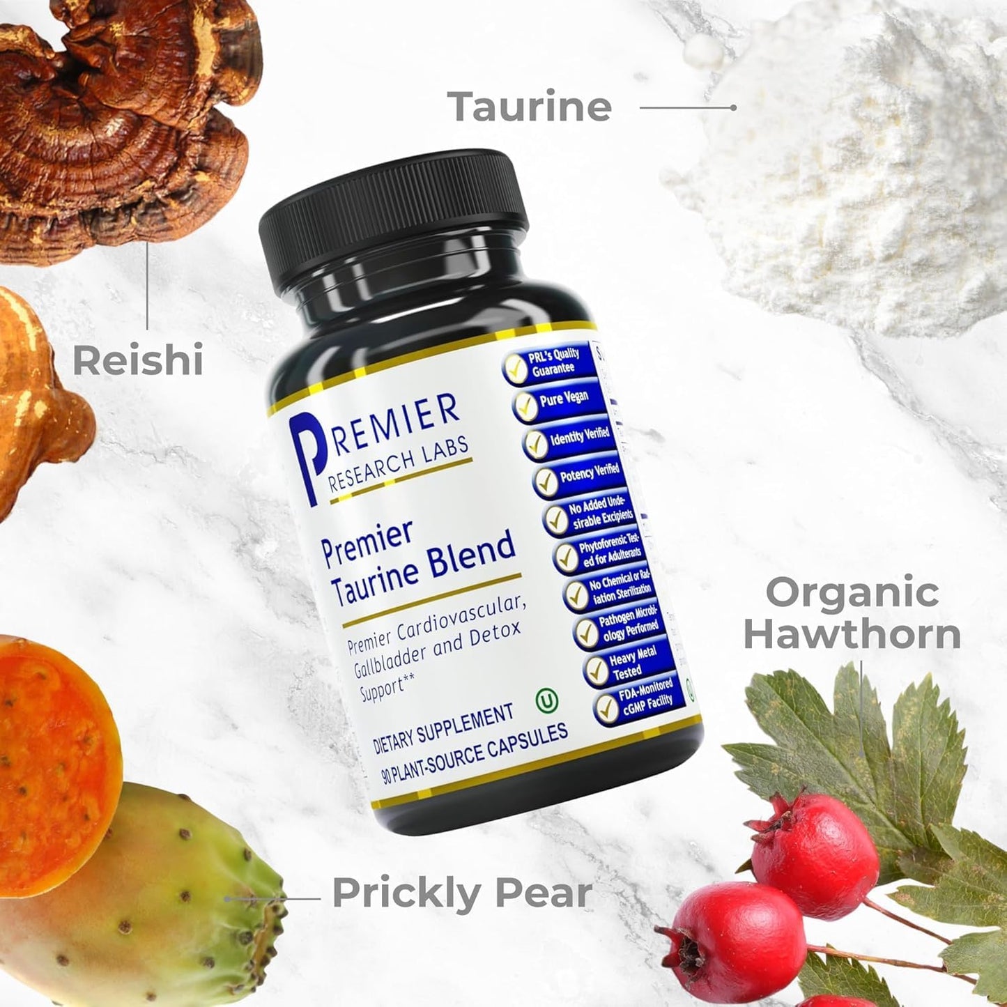 Premier Research Labs Taurine Blend - Amino Acid Supplement for Heart, Liver & Brain Health, 90 Vegetarian Capsules - görsel 3
