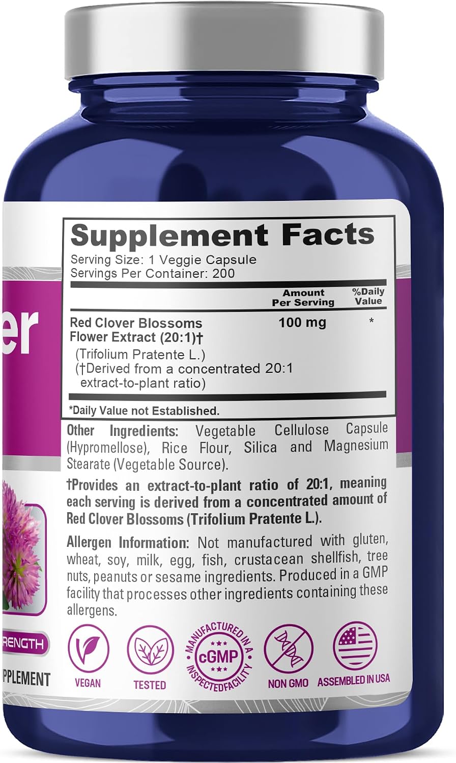 NusaPure Red Clover Blossoms Capsules, 100 mg, 200 Vegan Capsules - görsel 2