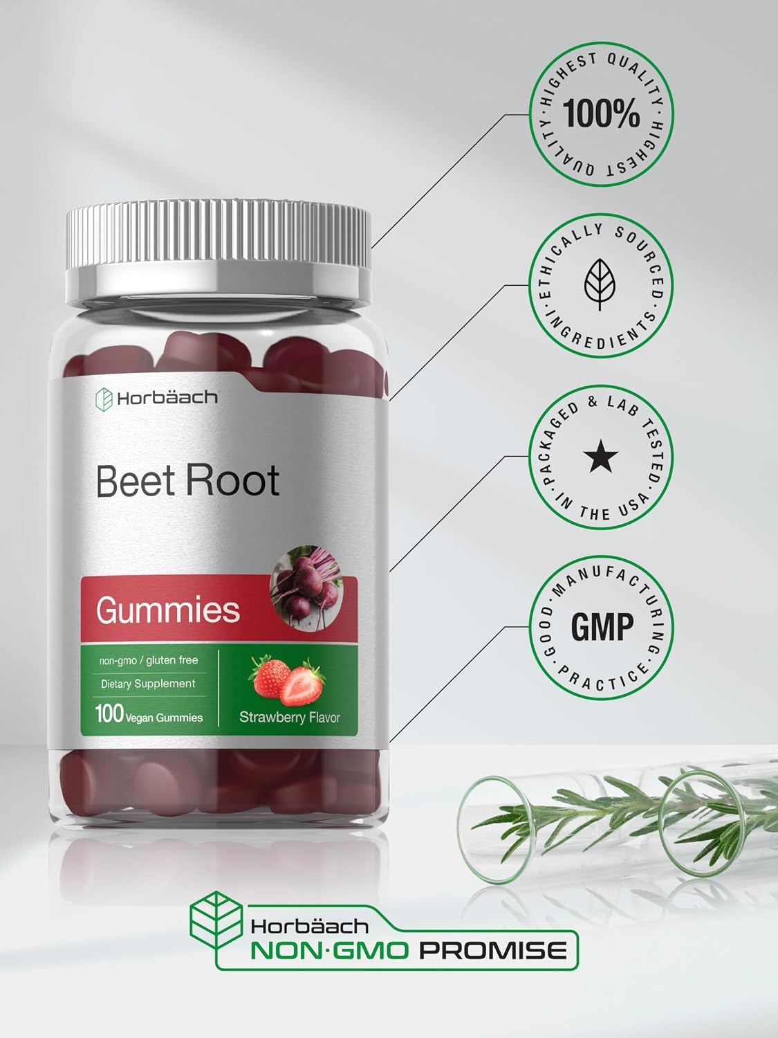Horbäach Beet Root Gummies – Advanced Formula, 100 Count, Strawberry Flavour - görsel 6