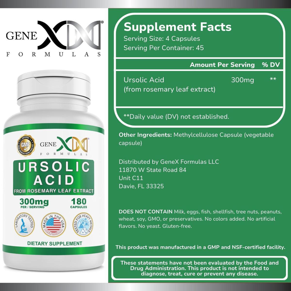 Genex Formulae Ursolic Acid 300mg (180 Capsules) - Sourced from Rosemary Extract, Non-GMO, Gluten-free, Vegetarian - görsel 2