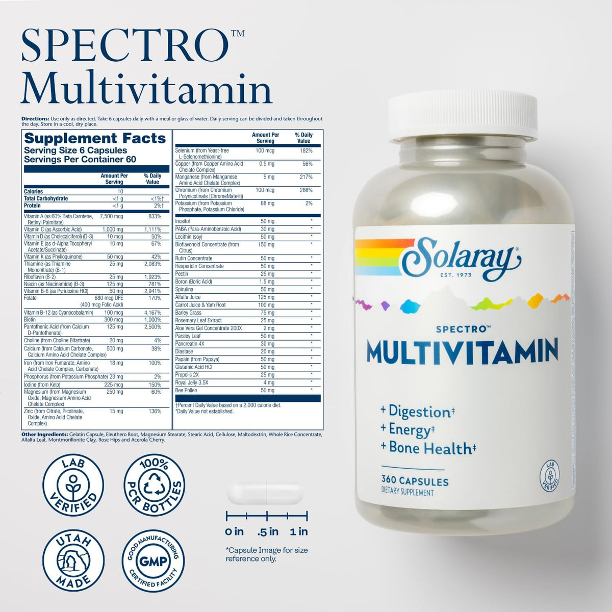 SOLARAY Spectro Multivitamin with Iron, 360 Capsules - görsel 2