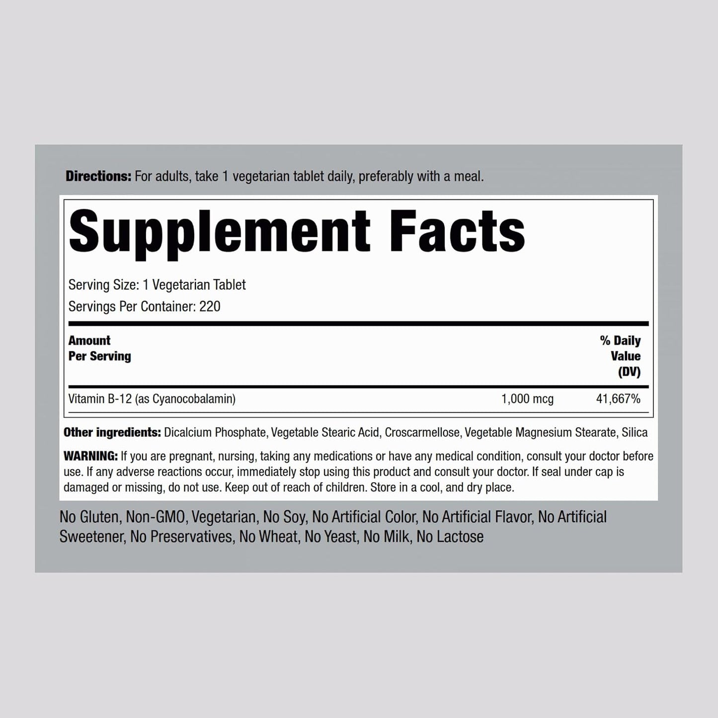 Piping Rock Vitamin B12 1000 mcg | 220 Tablets | Cyanocobalamin | Non-GMO, Gluten-free - görsel 2