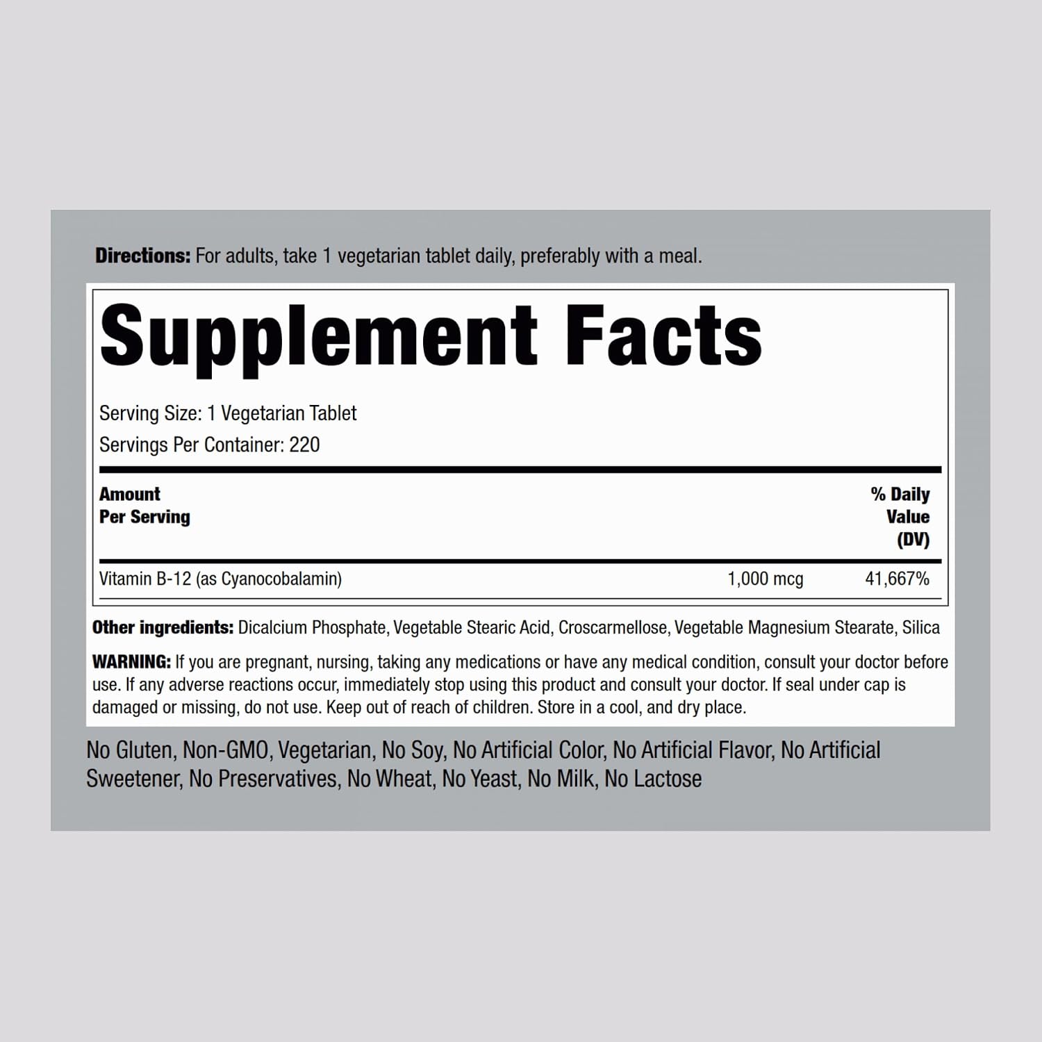 Piping Rock Vitamin B12 1000 mcg | 220 Tablets | Cyanocobalamin | Non-GMO, Gluten-free - görsel 2