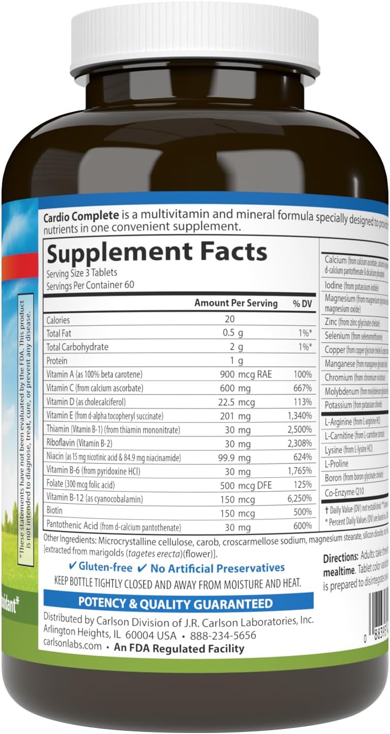 Carlson - Cardio Complete, Advanced Circulation Multivitamin, Heart Health, 180 Tablets - görsel 2