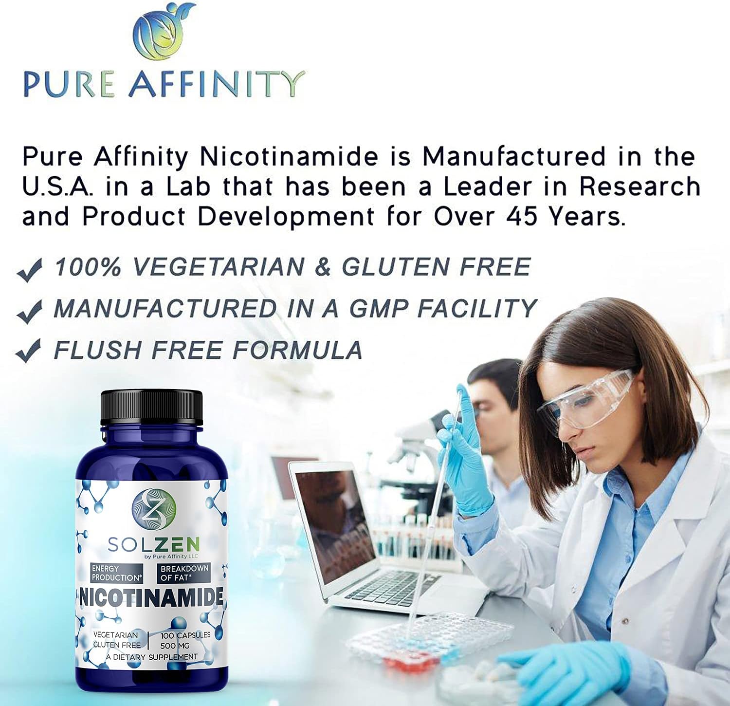 Pure Affinity B3 Nicotinamide 500 mg – Flush-Free Niacin, 100 Capsules - görsel 5