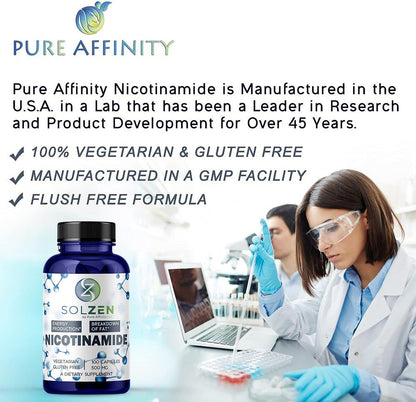 Pure Affinity B3 Nicotinamide 500 mg – Flush-Free Niacin, 100 Capsules