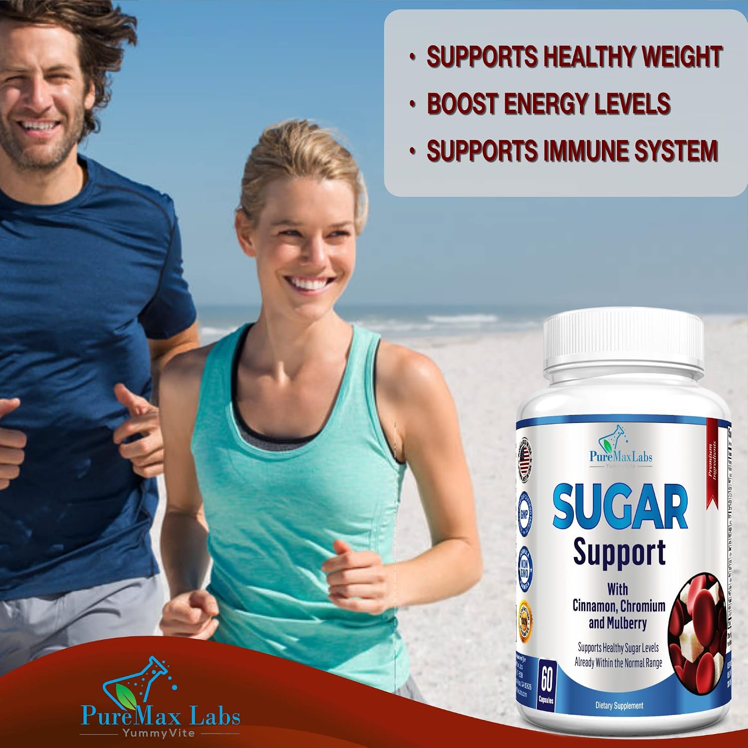 YUMMYVITE Sugar Support Supplement with Cinnamon, Chromium, Mulberry, Alpha Lipoic Acid - 20 Herbs & Vitamins - Non-GMO, 60 Capsules - görsel 3