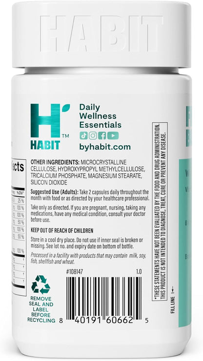 Habit PMS Support Supplement for Women (60 Capsules) – With B Vitamins, Vitamin D, Chasteberry, Ashwagandha, Black Cohosh for Nutritional Support During the Menstrual Cycle. Gluten-free, Non-GMO
