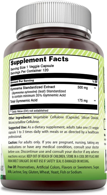 Amazing India Gymnema 500 mg Veggie Capsules Supplement – Non-GMO, Gluten-Free, Made in USA (120 Capsules)