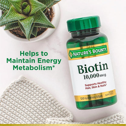 Nature's Bounty Biotin 10,000mcg Rapid Release Softgels, 120 Softgels (Pack of 2)
