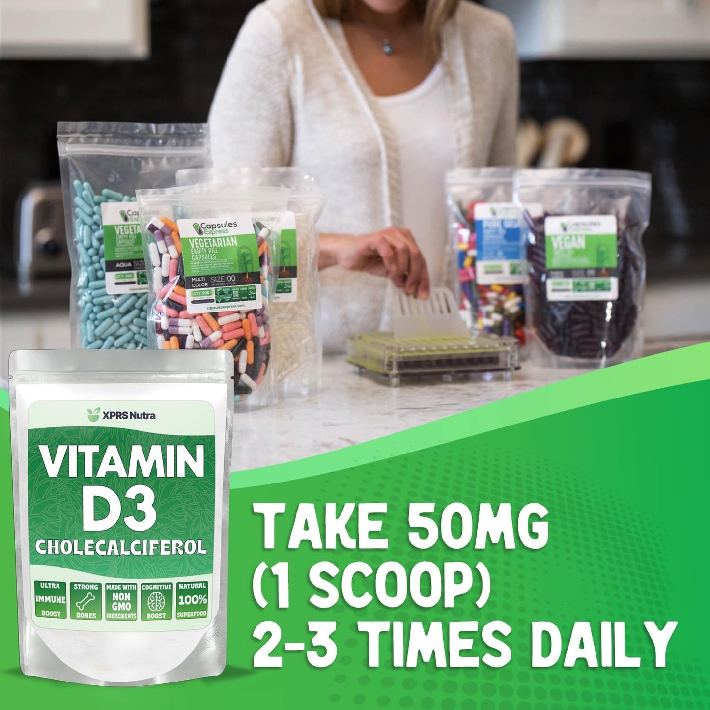 XPRS Nutra Vitamin D3 Powder (Cholecalciferol) - Unflavoured Vitamin D for Bones and Immunity - 227g - görsel 5