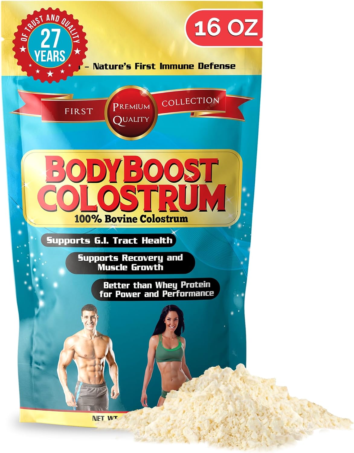 BodyBoost Whole Colostrum, 100% Bovine Colostrum Powder, Immune Support with Immunoglobulin and Lactoferrin, Grass Fed Colostrum for Gut Health, 454 g - görsel 1