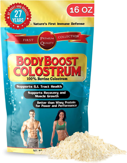 BodyBoost Whole Colostrum, 100% Bovine Colostrum Powder, Immune Support with Immunoglobulin and Lactoferrin, Grass Fed Colostrum for Gut Health, 454 g