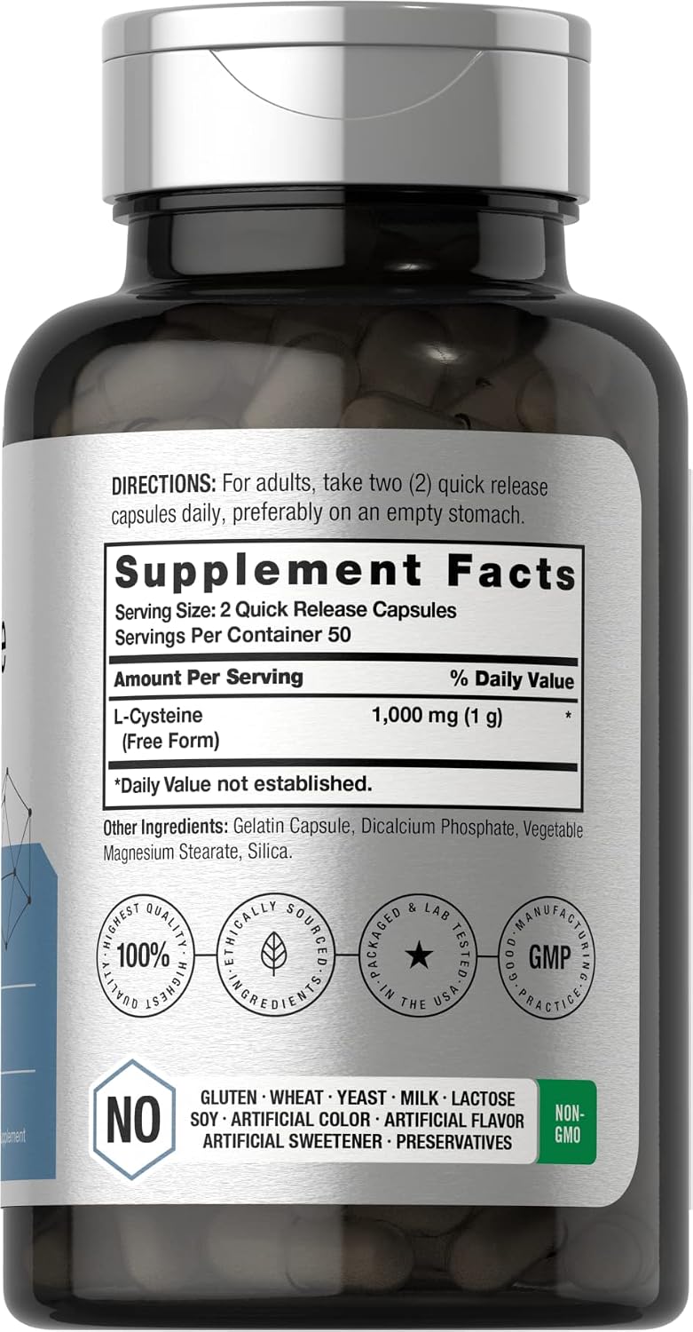 Horbäach L-Cysteine 1000mg - 100 Powder Capsules - Non-GMO, Gluten-Free Supplement - görsel 2